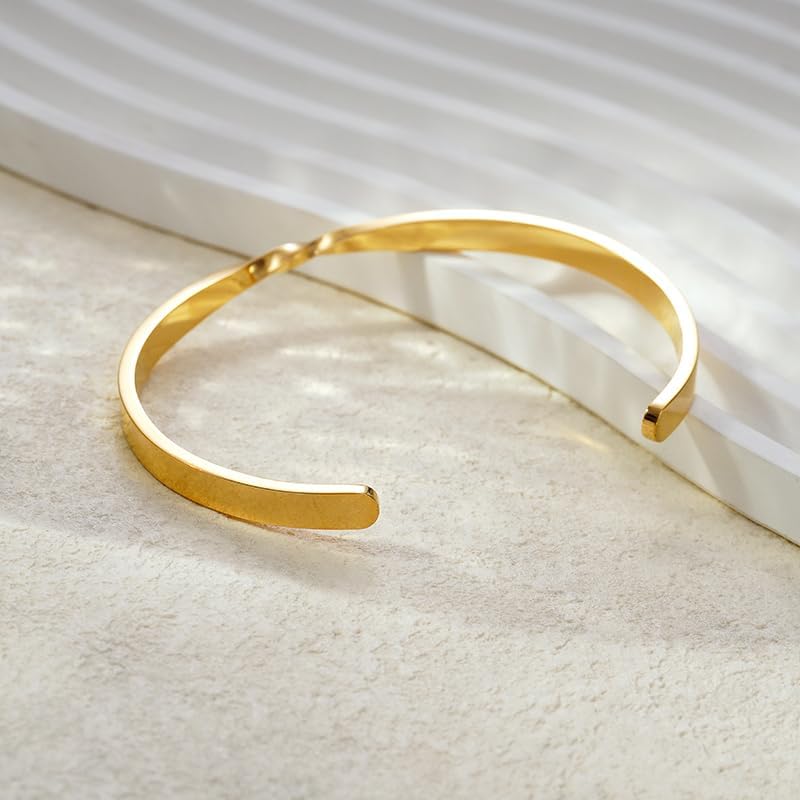 Bracelets for Women, Twisted Cuffs Bracelet made of 316 Stainless Steel, Available in Gold/Silver Dual Colors, is a Birthday Gift Jewelry for Women - Image 3