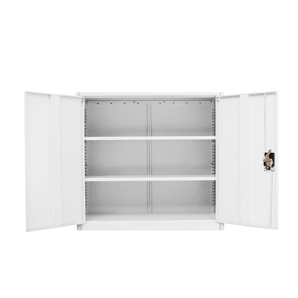 Panana Metall Büro Aktenschrank Hoher Speicher Schrank Dokument Fächer Abschließbare Doppeltüren Einstellbare Regale (Weiß, 3-Schicht)