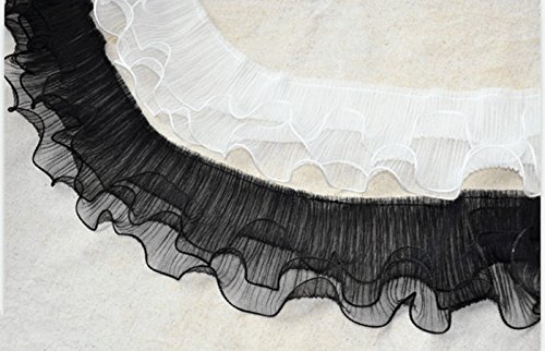 3 Yards By 12Cm Width Of 3 Layers Ruffle Lace Trim With Pleated Folds (White) #TOP3