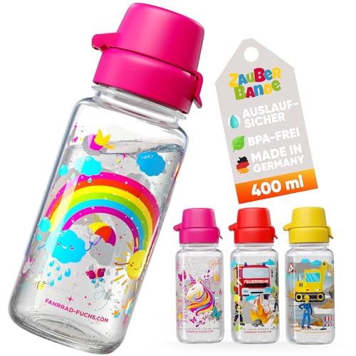 Zauberbande Trinkflasche Kinder auslaufsicher – Regenbogen – 400 ml – Kinder Trinkflasche Kohlensäure geeignet, BPA-frei aus Tritan, spülmaschinenfest, Easy-Clean – Made in Germany Zauberbande Trinkflasche Kinder auslaufsicher – Regenbogen – 400 ml – Kinder Trinkflasche Kohlensäure geeignet, BPA-frei aus Tritan, spülmaschinenfest, Easy-Clean – Made in Germany