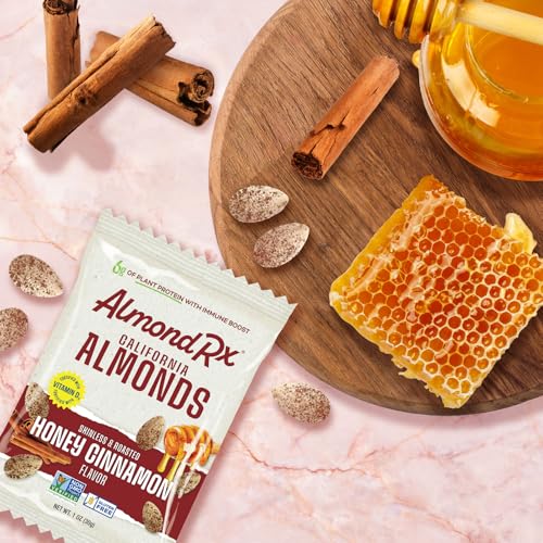 Image of AlmondRx | Heart Healthy Skinless Lightly Salted California Almond Snack Packs | Fortified with Vitamin D | Plant Protein | Keto | Vegan | No Sugar Added (24 Pack, Honey Cinnamon)