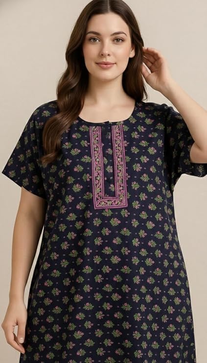 Image of Bahumaan Pure Cotton Nighty for Woman | Floral Gown for Women Nightwear with Pocket | Cotton Nighty for Women Stylish | Perfect for Daily Comfort | Maxi Women