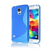 Samsung Galaxy S5 Case, Galaxy S5 Phone Case [RUBBER] by Cable and Case(TM) - Transparent Blue Soft Non-Slip Soft Jelly Skin Cover With Vibrant Trendy Colors And Sure Grip Texture (Blue)