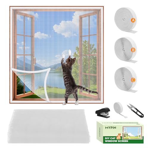 Pantalla Ajustable para Ventana de Gato, Tamaño DIY, Máximo 130cmx150cm, Mosquitera Ajustable para Ventana con cinta autoadhesiva, Malla Ajustable para ventana, con Regla/Cuchilla/Grapadora,blanco