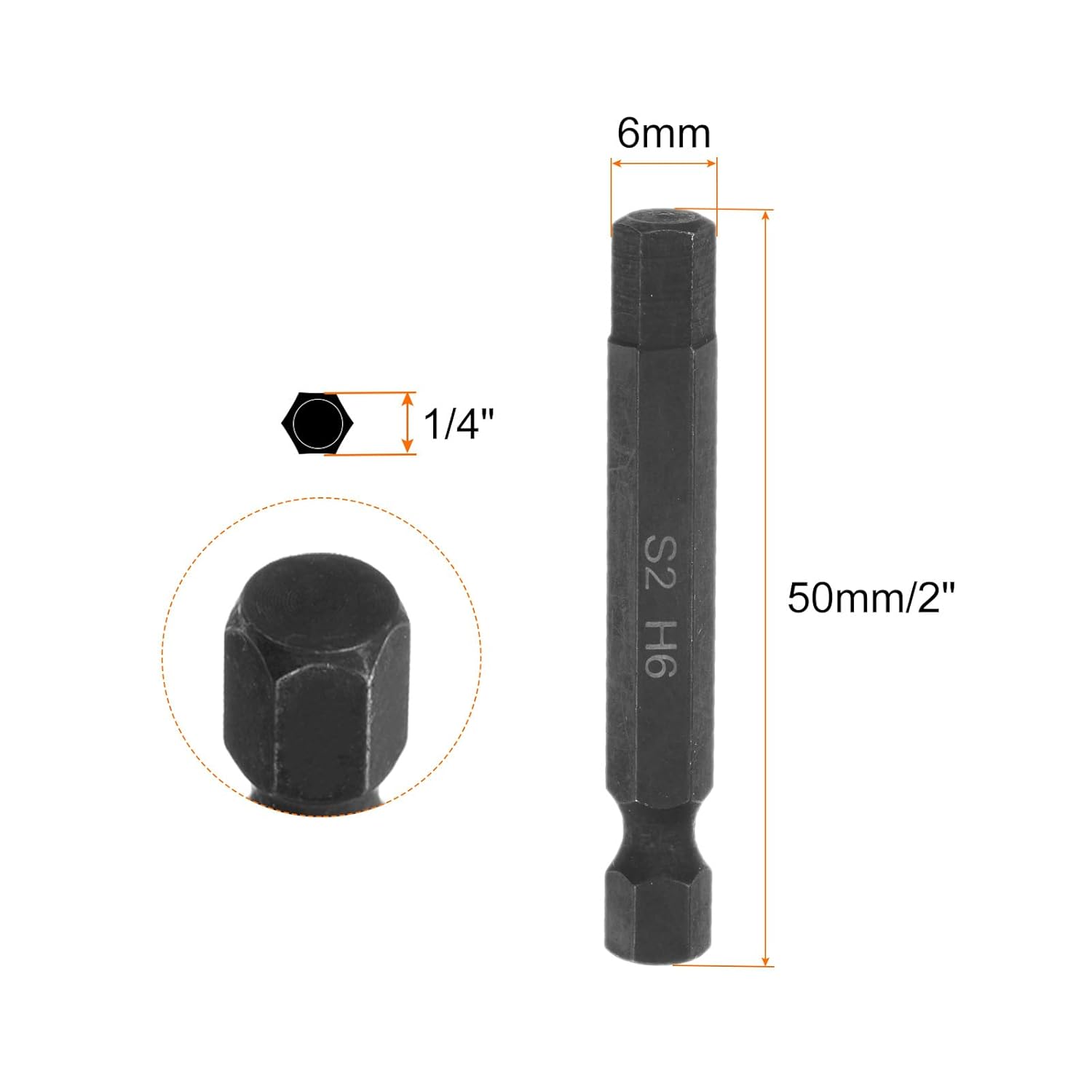 HARFINGTON 6Pcs 6mm Magnetic Impact Hex Head Wrench Drill Bit Metric 1/4" Hex Shank S2 Steel 2" Long for Power Drills Impact Drivers, Black