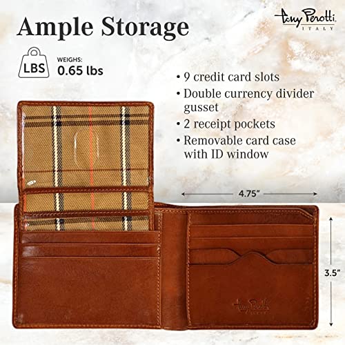 Tony Perotti Men's Italian Leather Slim Bifold Wallet With Id Window Holder, Card Holders, Cash & Receipt Pockets - Eco-Friendly Vegetable-Tanned Full Grain Leather Wallet Made In Italy #TOP2