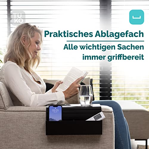 Sofatablett Tuko mit Armlehne aus Bambus und Getränkehalter