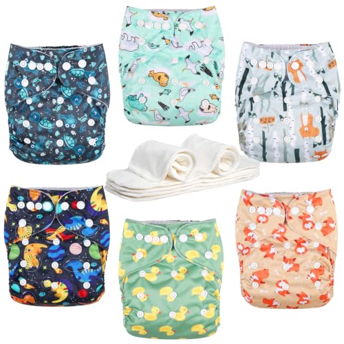 Image of Wegreeco Cloth Diapers 6 Pack with Inserts & Wet Bag, Washable Reusable Diapers for Babies, One Size Adjustable (Yellow Ducks)