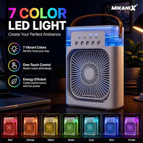 Image of MIKANIX Mini Cooler Fan for Room, Kitchen, Home & Office Desk | USB Cable, 3 Wind Speed Mode with Cooling Misting Fan (White)