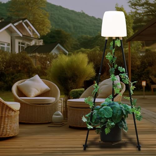 Ericsity Lámpara solar de pie para exteriores, impermeable, con soporte para plantas, linterna de patio, luz solar de pie para macetas, luces de suelo de patio para terraza, jardín, porche, decoración