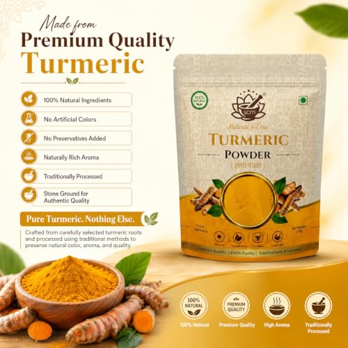 Image of SCM Natural & Desi Turmeric Powder, 100% Pure Haldi, Stone Ground, Sun Dried, High Aroma,250g