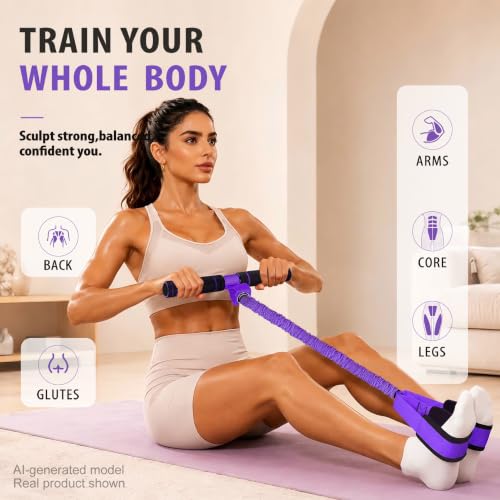 Image of Multifunctional Durable Pedal Resistance Band with Handle, Upgraded Elastic Exercise Bands for Home Gym, Anti-Snap Sit Up Equipment & Ab Trainer for Core /Arms /Legs /Glutes Workout for Women