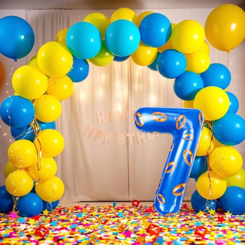 Image of Number 40 Inch Blue and Gold Ring Balloon Birthday Number Decoration Aluminum Film Balloon Suitable for Boys and Girls Blue Theme Party Cartoon Party Decoration Supplies (7)