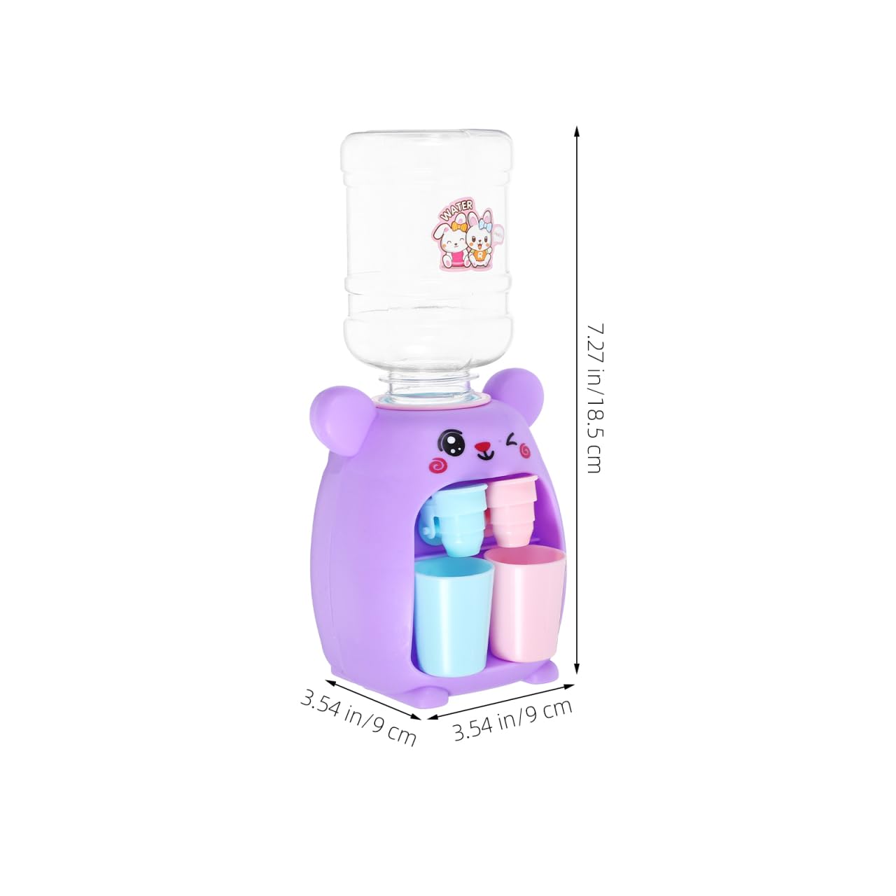 Mini distributeur d'eau pour enfants : machine à eau en plastique avec deux prises – Améliore la créativité et la coordination œil-main, design animal mignon pour jouer et décorer la chambre (violet