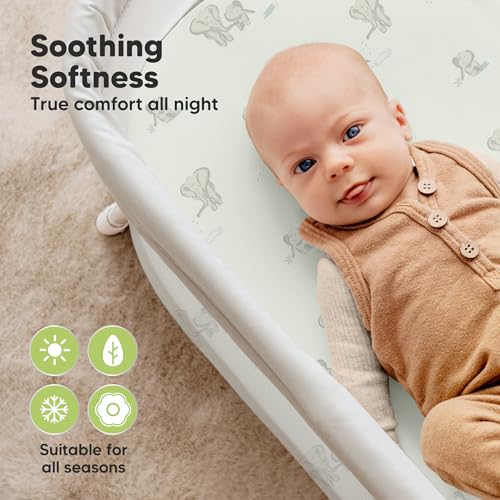 Image of 2-pk Waterproof Bassinet Sheets Girls, Boys, Cotton - 33x17 Universal Bassinet Mattress Pad Protector Cover, Compatible with Graco, Baby Delight, Chicco, Halo Bassinest Swivel Sleeper Fitted (Elly)