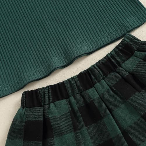 Image of BeQeuewll Fall Winter Toddler Baby Girl Clothes 2Pcs Long Sleeve Ribbed Knit Shirt Plaid Skirt 1T 2T 3T 4T 5T Girls Dress
