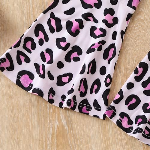 Image of Ayzozuy Kids Toddler Girl Clothes Letter Print Graphic Top + Leopard Print Flare Leg Pants 2PC Summer Clothing Set