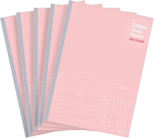 Miniatura 1 de Kokuyo Cuaderno planificador de estudio de campus, rayas diarias, A5, rosa claro, para 63 días, juego de 5, importación de Japón (NO-Y82MD-LP)