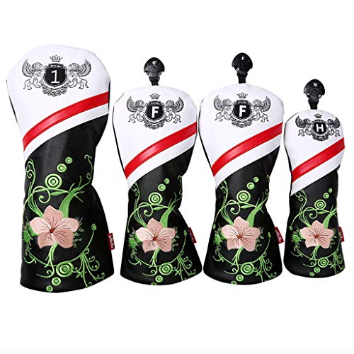 Bettgitter Golfschlägerhauben Golf Headcover Leder 4pcs Schlägerhaube Holzkopfhüllen Golf Schlägerkopfhüllen Golfschlägerhaube for Hybrid Holz Driver (Color : F) Cover