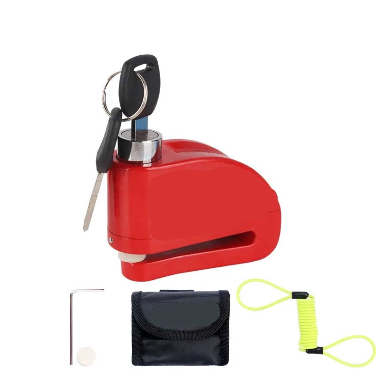 Bloccadisco Moto Corda di promemoria antifurto di sicurezza per freno a disco per scooter, blocco allarme moto in lega di alluminio Blocco manubrio(Red Package B)