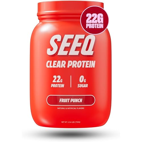 SEEQ Clear Protein Powder - Fruit Punch - 25 Servings - 22g Clear Whey Protein Isolate - Zero Sugar - 0g Lactose - Allergen Friendly - GLP1 Support - Bone Health - Muscle Post Workout Recovery