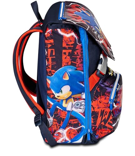Mochila escolar extensible Sonic Prime con bolsillo porta botella para niño multicolor 3