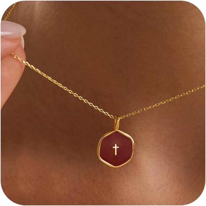 Valentine's Day Gift Pearl Cross Necklace for Women, Dainty 14k Gold/Silver Plated Cross Small Tasholy Pendant Necklaces, Simple Tiny Cross Choker Chain Minimalist Religious Christian Jewelry