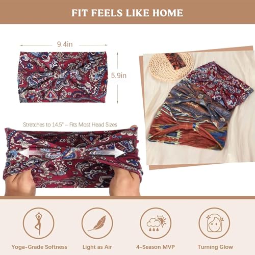 Image of Awumbuk Wide Headbands for Women Knotted No Slip Head Bands Soft Turban Headband Hair Accessories Boho African Solid Color Head Wraps for Women Yoga Workout (Dark Green)
