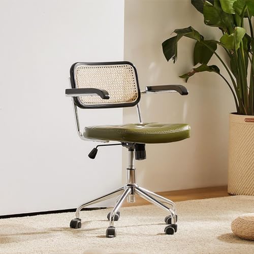 GHBXJX Schreibtischsessel, Retro Bürosessel, Bürostühle Bürostuhl mit Armlehne und Rollen, Schreibtischstuhl Ergonomisch, Leder Bürostuhl 150 kg Belastbarkeit, Stufenlos Höhenverstellbar,Grün