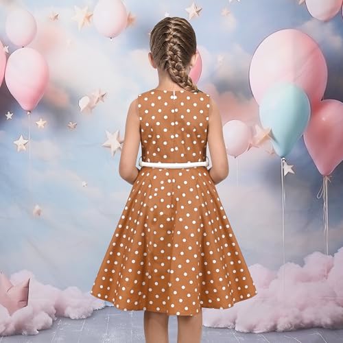 Sunny Fashion Girls Dress Brown Polka Dot Butterfly Belt Asymmetrical Playful3