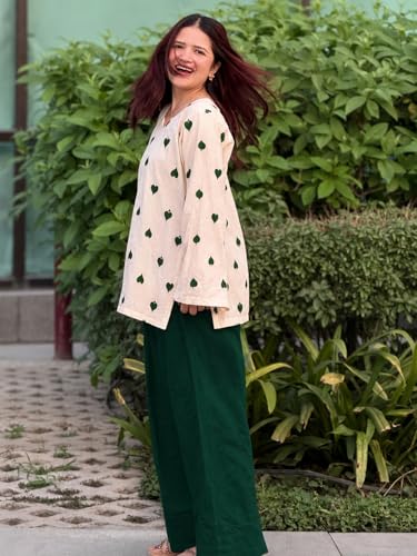 Image of ANNI Designer Farshi Salwar Suit for Women Viscose Embroidered | Co Ord Set for Woman | Straight Kurta Palazzo Outfit Round Neck V Slit Long Sleeve Ethnic Dress Womens Clothing