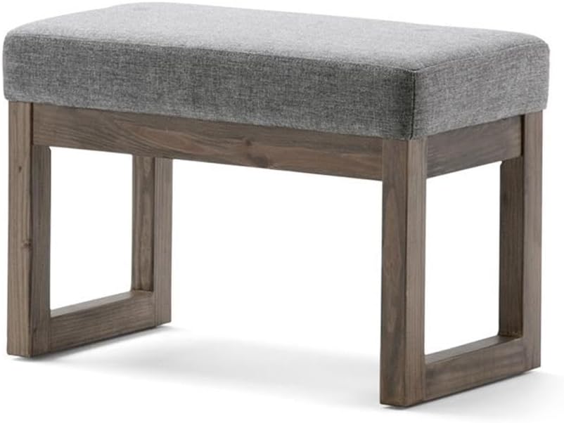 Pemberly Row Ottoman Bench, 26" W Rectangle, Gray Linen Look Fabric, Solid Wood Base and Legs, Cushioned Seat, Contemporary Style Footstool for Living Room, Bedroom, Entryway or Hallway Use