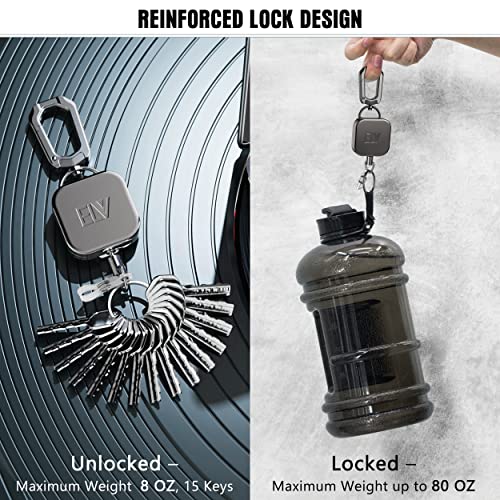 Elv Self Retractable Id Badge Holder Key Reel, Heavy Duty Metal Body, 30 Inches Dyneema Cord, Carabiner Keychain With Belt Clip, Hold Up To 15 Keys And Tools #TOP4