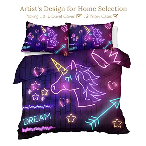 Sleepwish Unicorn Full Bedding Set Neon Unicorn Bed Set for Kids Girls Boys 3 Piece Purple Turquoise Pink Unicorn Bedspread (Full)