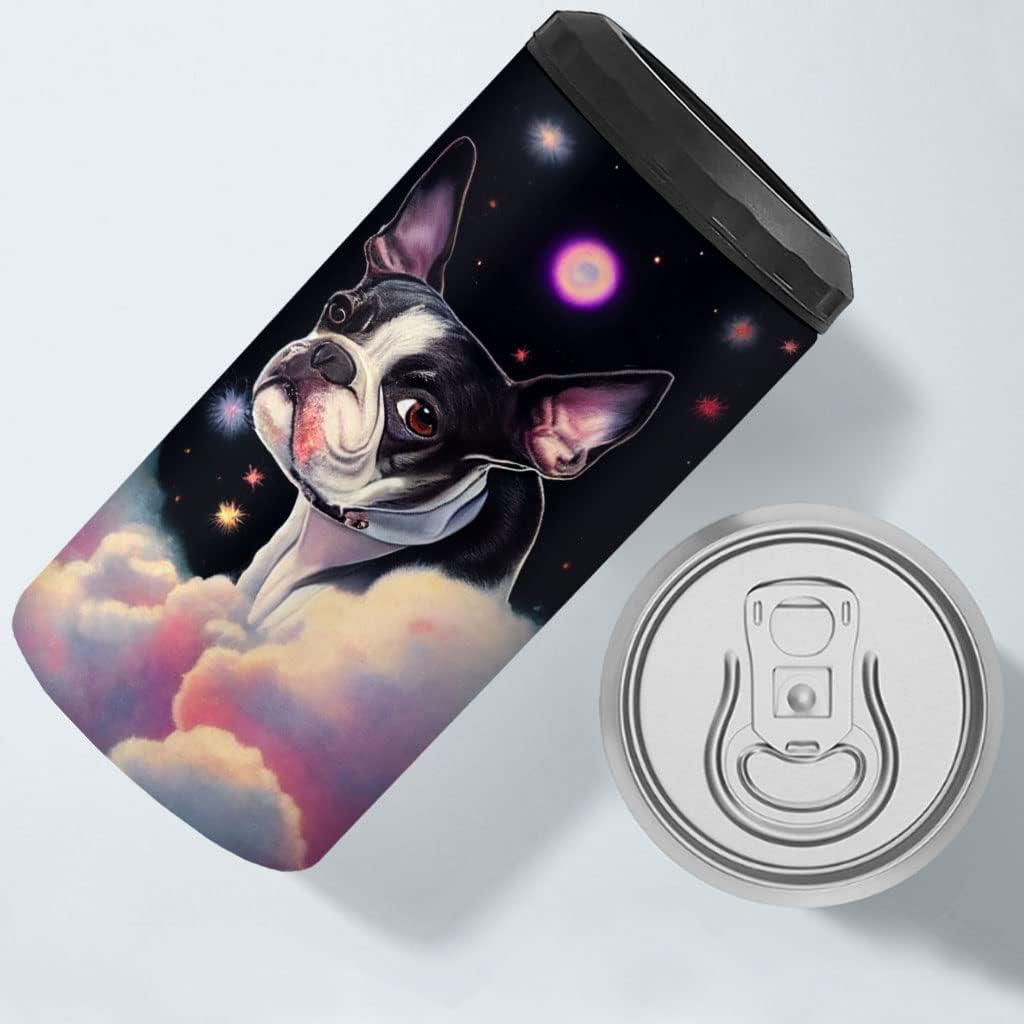 Boston Terrier Art Insulated Slim Can Cooler - Graphic Can Cooler - Colorful Insulated Slim Can Cooler