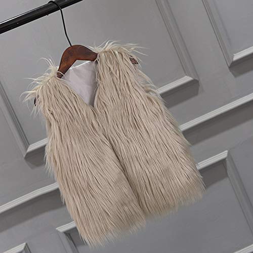 Girls Faux-Fur Jacket Coat Winter Thick Warm Fashion Cool Vest Clothes, Grey, 6-7 Years2