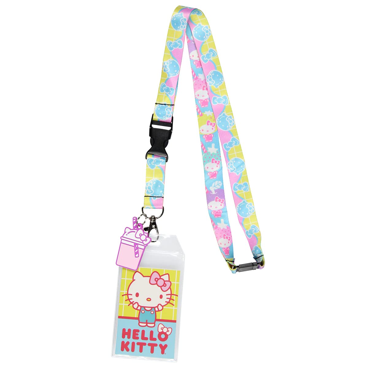 Sanrio Hello Kitty Pastel ID Badge Holder Lanyard w/Kitty Cup Rubber Pendant