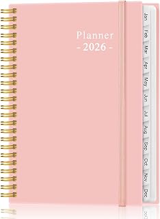 2026 Planner - Planner 2026 from January 2026 - December 2026, Weekly & Monthly Planner Spiral Bound with 12 Monthly Tabs, Inner Pocket, 6.4" x 8.5", Pink-E