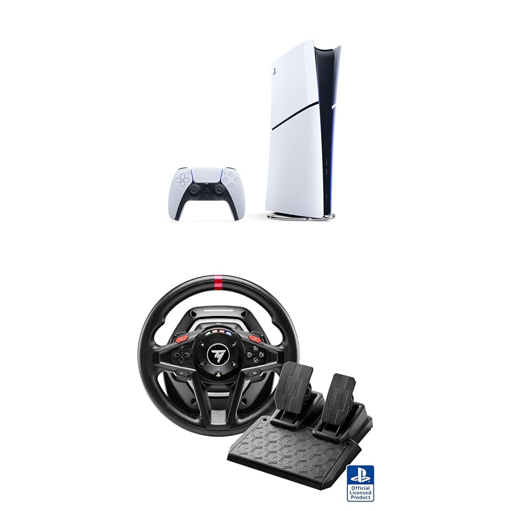 PlayStation 5 Digital Edition (Slim) Console with Thrustmaster T128P Force Feedback Racing Wheel Bundle for PS5/PS4/PC