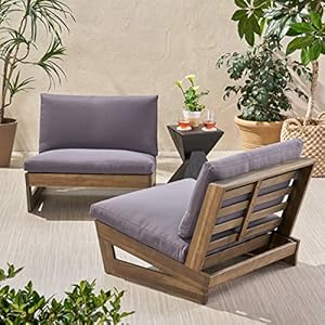 GDFStudio Outdoor Acacia Wood Club Chairs with Cushions Set of 2 Gray and Dark Gray