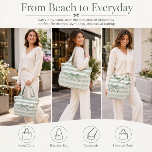 Image of LEDAOU Large Beach Bag Women Waterproof Sandproof Zipper Beach Tote Pool Bag for Swim Gym Grocery Travel with Wet Pocket