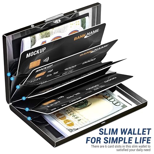 Image of MINI2BUY Metal Card Wallet (Up-to 20 Large Card Slots) RFID Protected Men & Women for Credit | Debit | ATM | Business Cards for Corporate Gift-Easy Click Button Closure (9.5 x 6.6 x 1.9 CM) (Black)