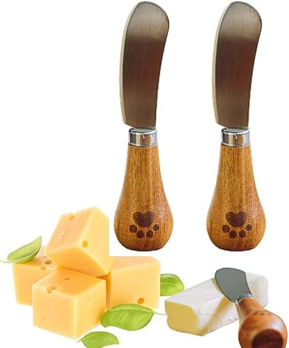 Épandeur à fromage en acier inoxydable, mini grattoir à beurre avec manche en bois, joli couteau à beurre sur pied, couteaux à tartiner pour fromage Cover