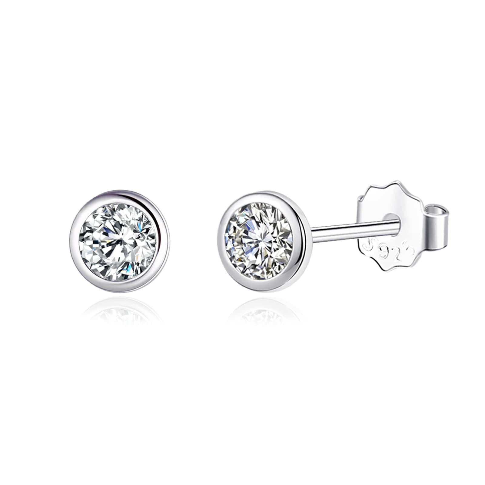 Candyfancy Pendientes de tuerca pequeños de plata de ley 925 para mujeres y hombres, chapados en oro, circonita cúbica, circonita cúbica, lóbulo de oreja, cartílago, 3 mm, 4 mm, 5 mm, 4mm, Circonita cúbica,