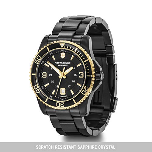 Victorinox Swiss Analog - Black Dial with Stainless Steel PVD Bracelet and PVD Case, Stylish Quartz Wrist Watch for Men - Maverick (43 mm) - Image 2