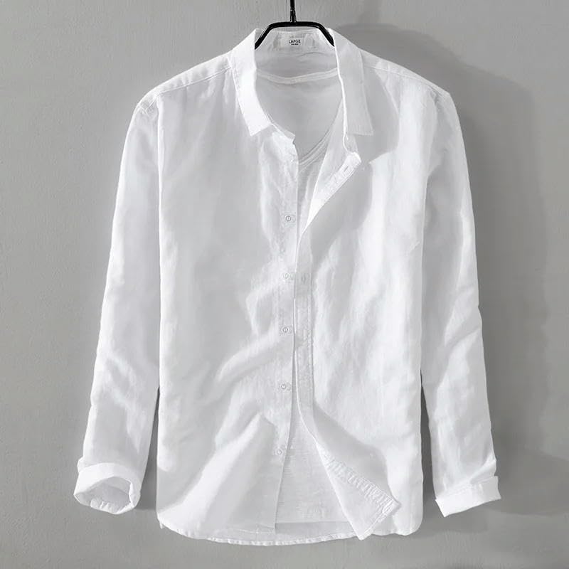 Camicia da uomo in cotone tinta unita a maniche lunghe con colletto quadrato blu cielo