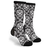 Yilad Black And White Skull Socks Novelty Crew Socks Funny Crazy Dress Socks For Men Women Hiking Cycling Running Travel