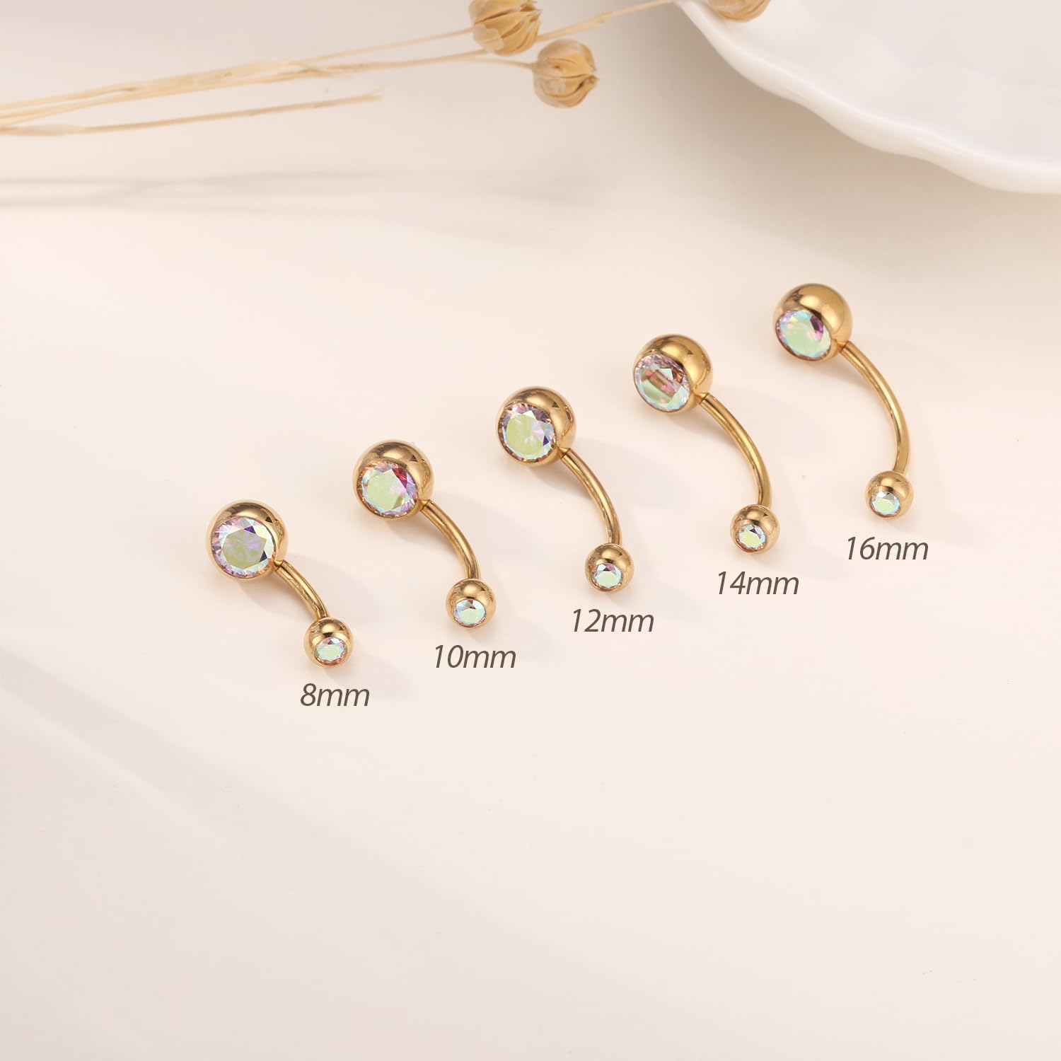 FUNLMO 2pcs Titanium Belly Button Ring Belly Button Piercing Belly Rings Internally Threaded Cube Zircon Navel Piercing Jewelry 14G 8-16mm - Image 4