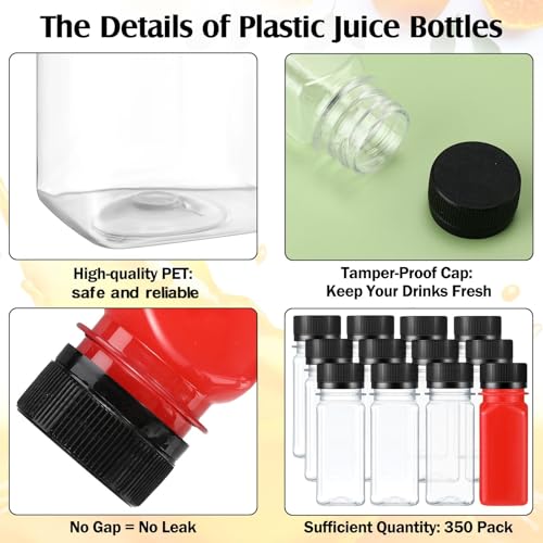 Image of Sliner 350 Pcs 2oz Clear Plastic Bottles Mini Juice Bottle with Screw Lid Small Empty Reusable Liquid Vial Freezer Beverage Container Leak Proof for Juice Milk Water