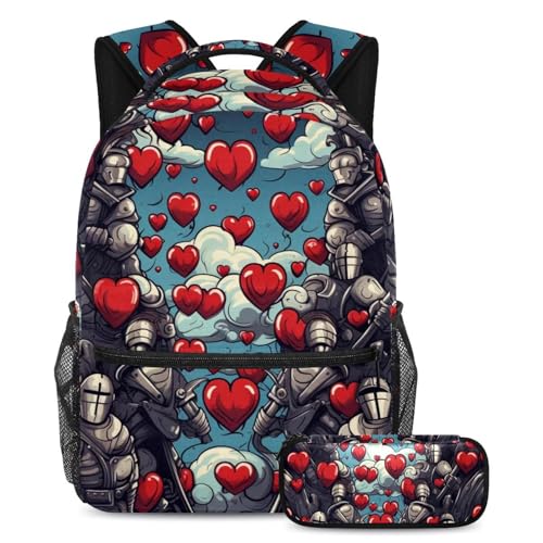 Sac à dos imprimé cœur rouge 53 avec trousse à crayons pour ados